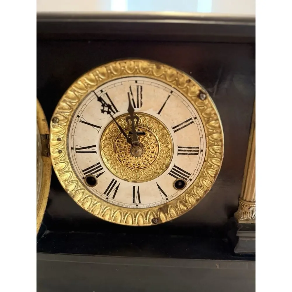Searcy's Clockhouse Victorian Antique Wall Clock Black Gold Roman Numerals Wood
